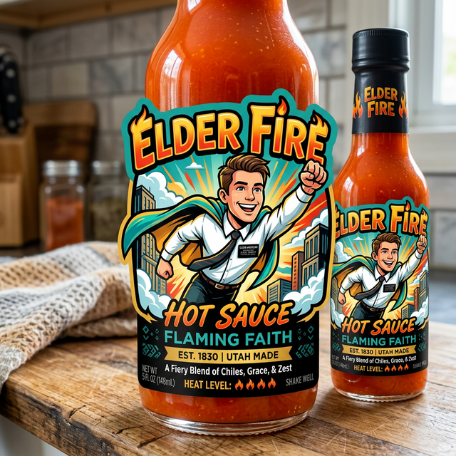 Missionary cartoon on hot sauce bottle