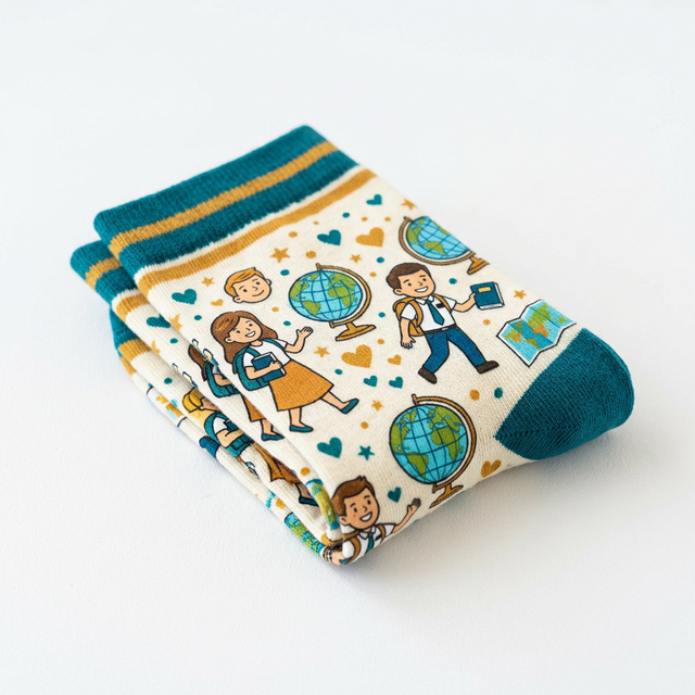 Custom printed socks with missionary character designs